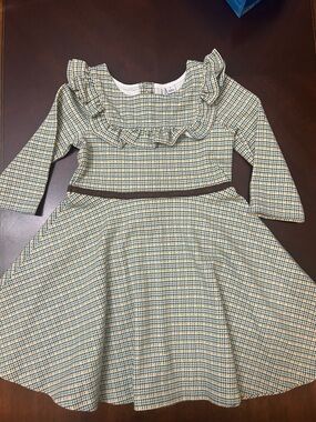 Janie and Jack Girls Houndstooth Dress 5T Ruffle Long Sleeve Holiday